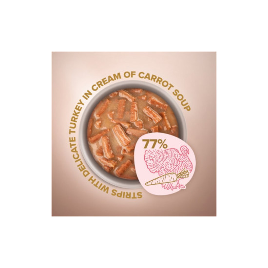 Вологий корм для кішок Club 4 Paws Selection Плюс Смужки з індичкою в крем супі з моркви 85 г (4820215368070)