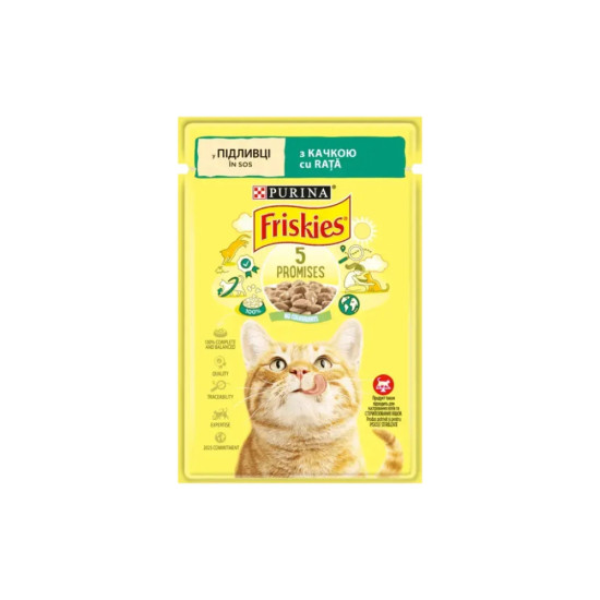 Вологий корм для кішок Purina Friskies шматочки у підливі з качкою 85 г (7613036962278)