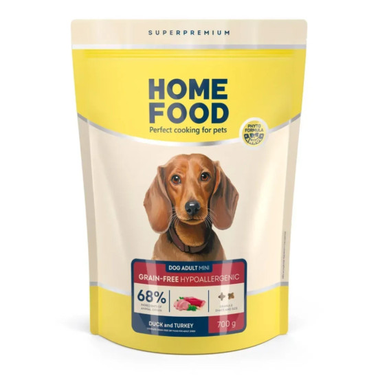 Сухий корм для собак Home Food ADULT MINI Grain-free hypoallergenic з качкою та індичкою 700 г (4820235020927)