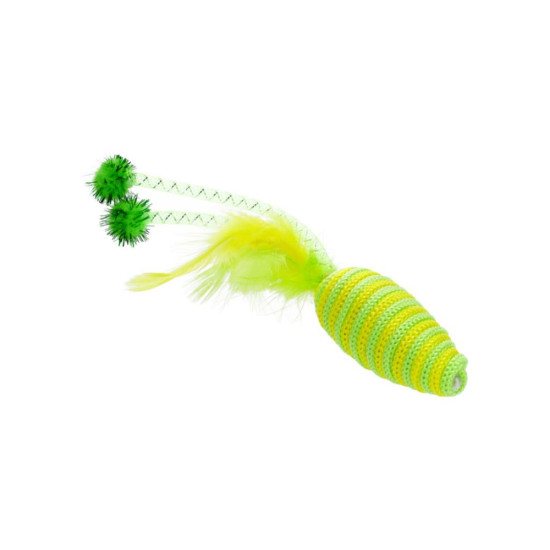 Іграшка для котів Hippie Pet Мишка з пір'ям жовта 16.5 см (HIPCT22032G)