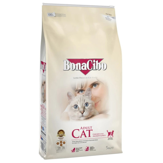 Сухий корм для кішок BonaCibo з м'ясом курки, анчоусами та рисом 15 кг (8694686406953)