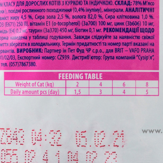 Вологий корм для кішок Brit Premium Cat Pouches with Chicken&Turkey 100 г (8595602506019)