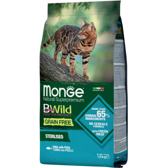 Сухий корм для кішок Monge Cat Bwild GR.FREE зі смаком тунця 1.5 кг (8009470012089)
