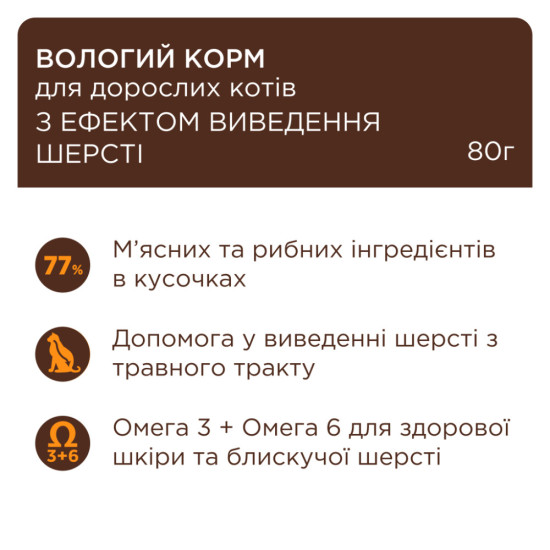 Вологий корм для кішок Club 4 Paws з ефектом виведення шерсті 80 г (4820215369299)